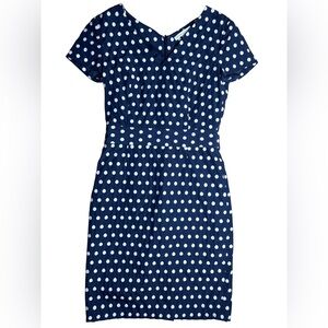 Banana Republic Polka Dot Dress Navy Blue White Petite 0P V-Neck